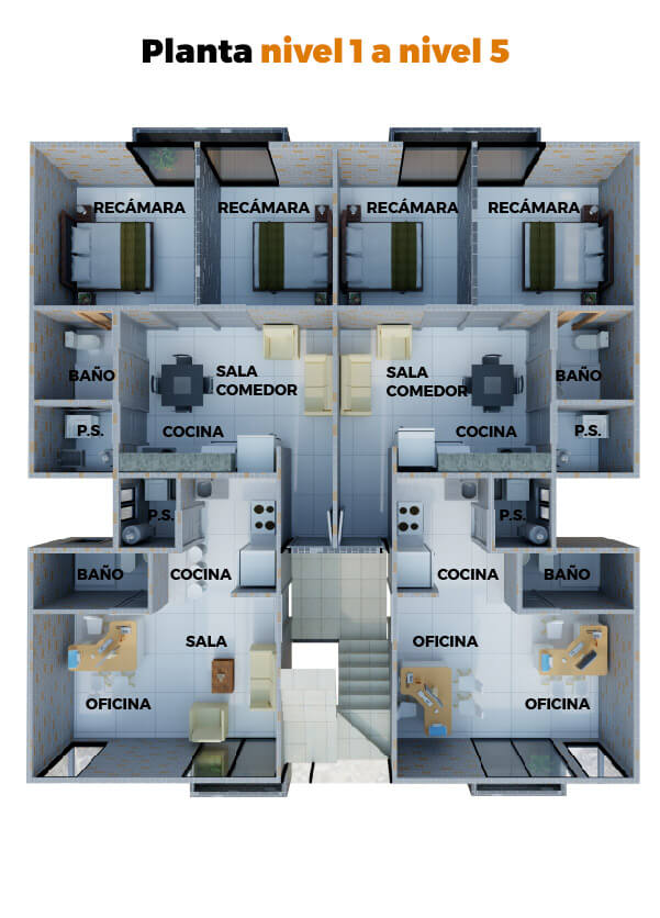 Torre 25 deptos planta nivel 1 al 5